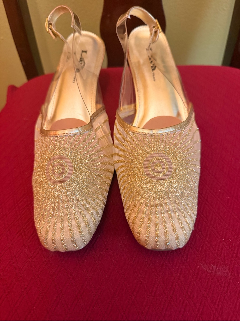 Gold Embellished Slingback Heels for Women